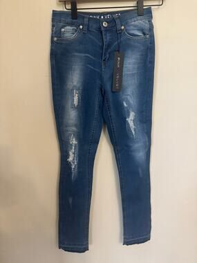 NWT Pink Velvet Girls Distressed Skinny Jeans Blue Sequin Size 14